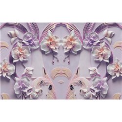 Фарфоровые орхидеи на сиреневой стене - 3D фотообои|3D цветы - Модульная картины, Репродукции, Декоративные панно, Декор стен