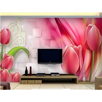 Портреты картины репродукции на заказ - Розовые тюльпаны - 3D фотообои|3D цветы