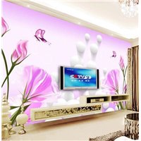 Бабочки у цветов - 3D фотообои|3D цветы