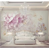 Портреты картины репродукции на заказ - Розовые цветы и бабочки - 3D фотообои|3D цветы
