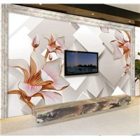 Портреты картины репродукции на заказ - Золотые лилии - 3D фотообои|3D цветы