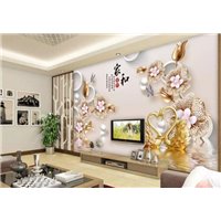 Портреты картины репродукции на заказ - Пара золотых лебедей - 3D фотообои|3D цветы