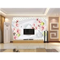 Портреты картины репродукции на заказ - Розовые цветы на ветвях - 3D фотообои|3D цветы