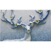 Портреты картины репродукции на заказ - Олень с голубыми цветами - 3D фотообои
