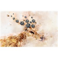 Портреты картины репродукции на заказ - Олень с цветами - 3D фотообои|3Д обои в спальню