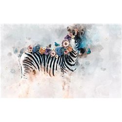 Зебра с цветами - 3D фотообои|3Д обои для зала - Модульная картины, Репродукции, Декоративные панно, Декор стен