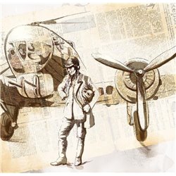 летчик у самолета - Фотообои Иллюстрации - Модульная картины, Репродукции, Декоративные панно, Декор стен
